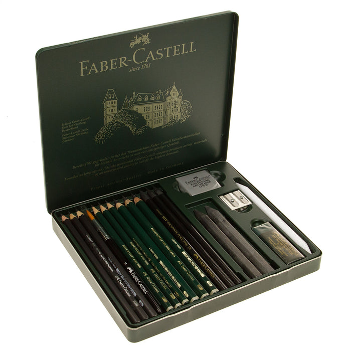 Faber-Castell 112973 - Pitt Graphite Set im Metalletui, medium, 19-teilig, medium