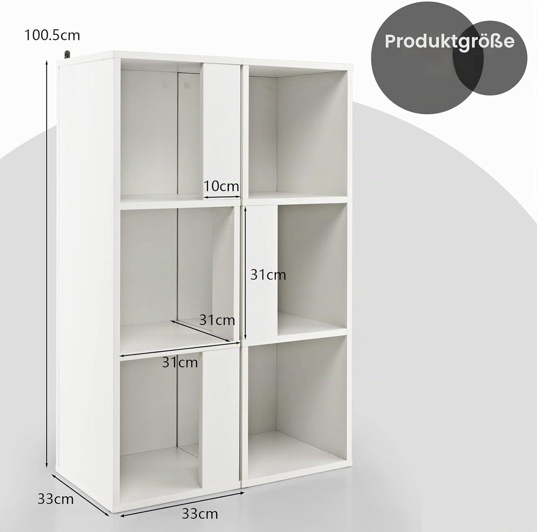 GIANTEX Bücherregal, 3 Ebenen, Bücherregal mit 6 offenen Fächern und Kippschutz, Bücherregal, modern