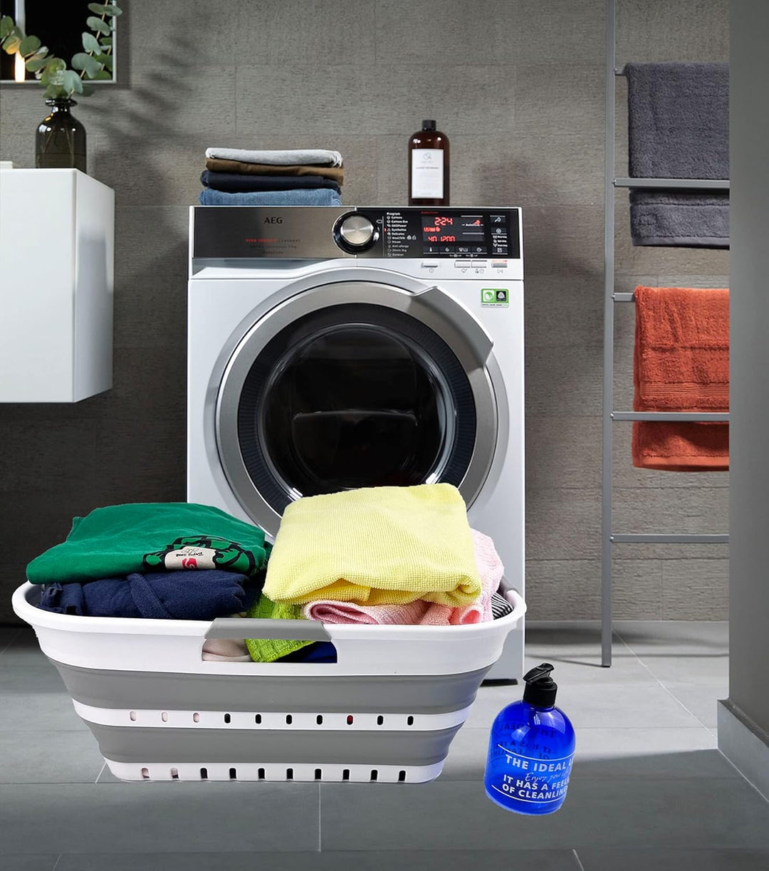 SAMMART 21L Super Mini Zusammenklappbarer Kunststoffkorb mit 3 Griffen – Faltbarer Pop-Up-Aufbewahru