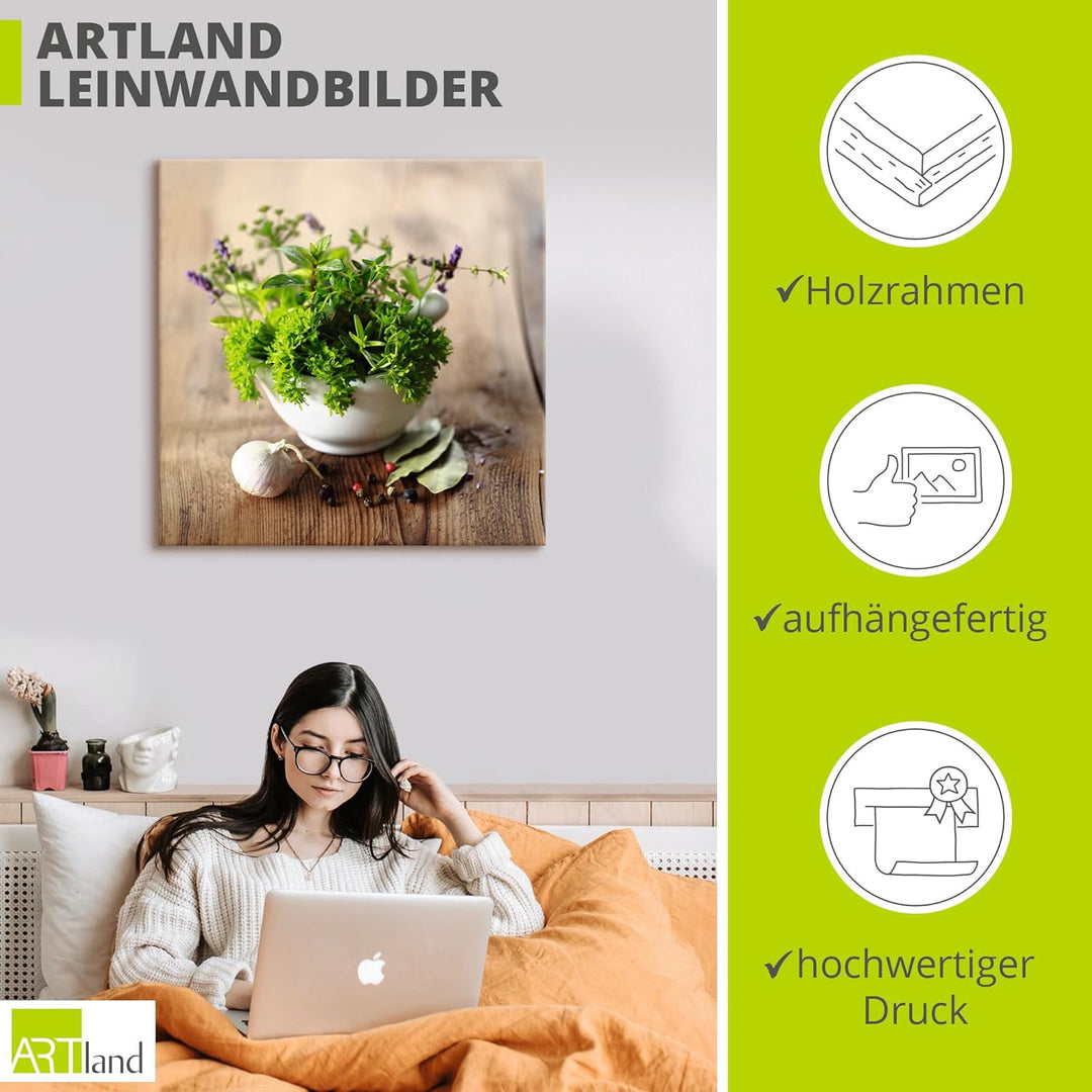 Artland Leinwandbild Wandbild Bild auf Leinwand 50x50 cm Wanddeko Kräuter Gewürze Lebensmittel Essen