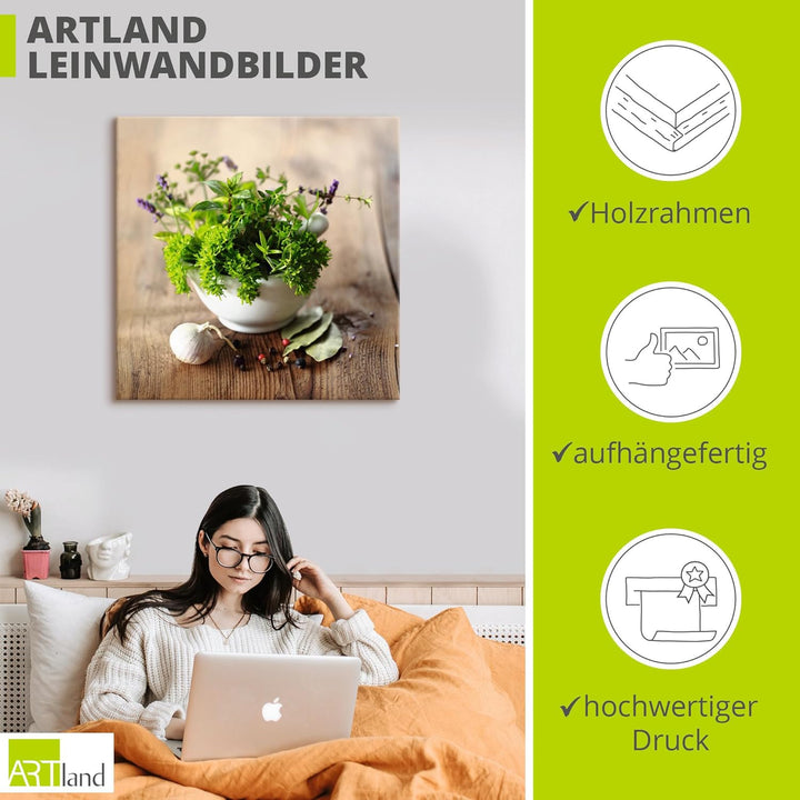 Artland Leinwandbild Wandbild Bild auf Leinwand 50x50 cm Wanddeko Kräuter Gewürze Lebensmittel Essen
