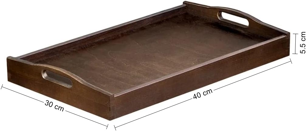 Wooden World Grosses Holztablett Servierbett Frühstück mit Griffen braun 40 x 30 x 5,5 cm