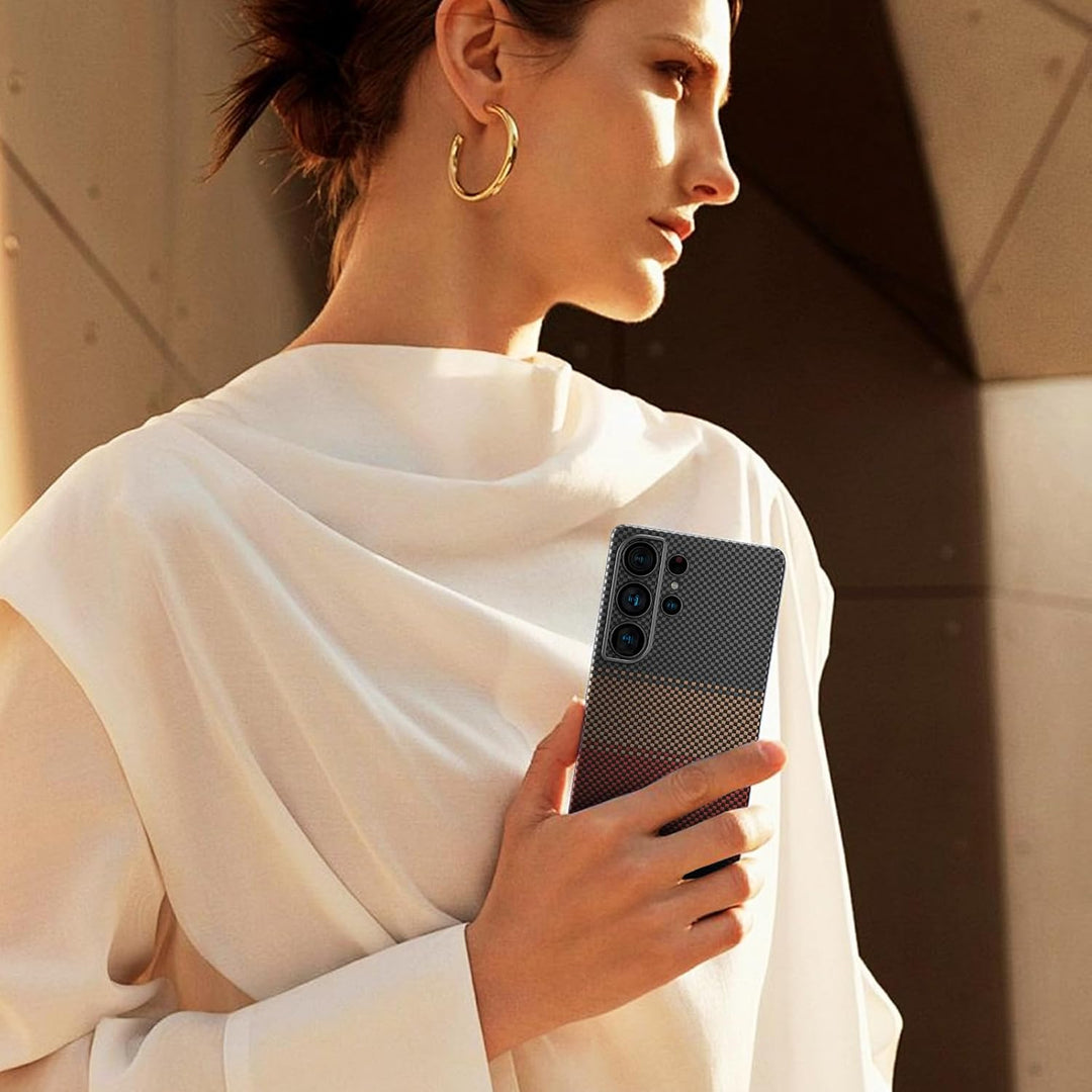 memumi Magnetische Carbon Hülle für Galaxy S25 Ultra,Ultradünne Handyhülle, Hülle aus echter Aramidf