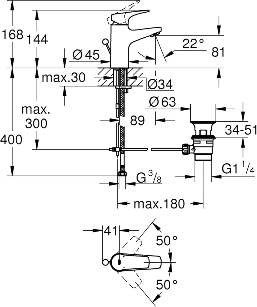 GROHE Start Flow - Einhand- Waschtischarmatur (wassersparend, langlebige Oberfläche, S- Size), chrom
