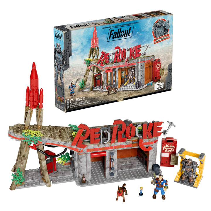 MEGA Fallout Actionfiguren Bauspielzeuge, Red-Rocket-Raststätte mit 824 Teilen, 2 beweglichen Charak