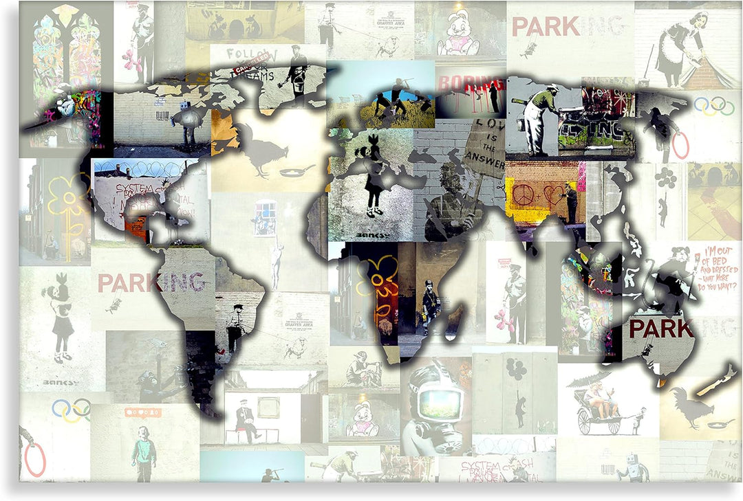 Kunstbruder SENSATIONSPREIS Leinwandbild Weltkarte von Banksy (div. Farben) Bilder Street-Art - Graf