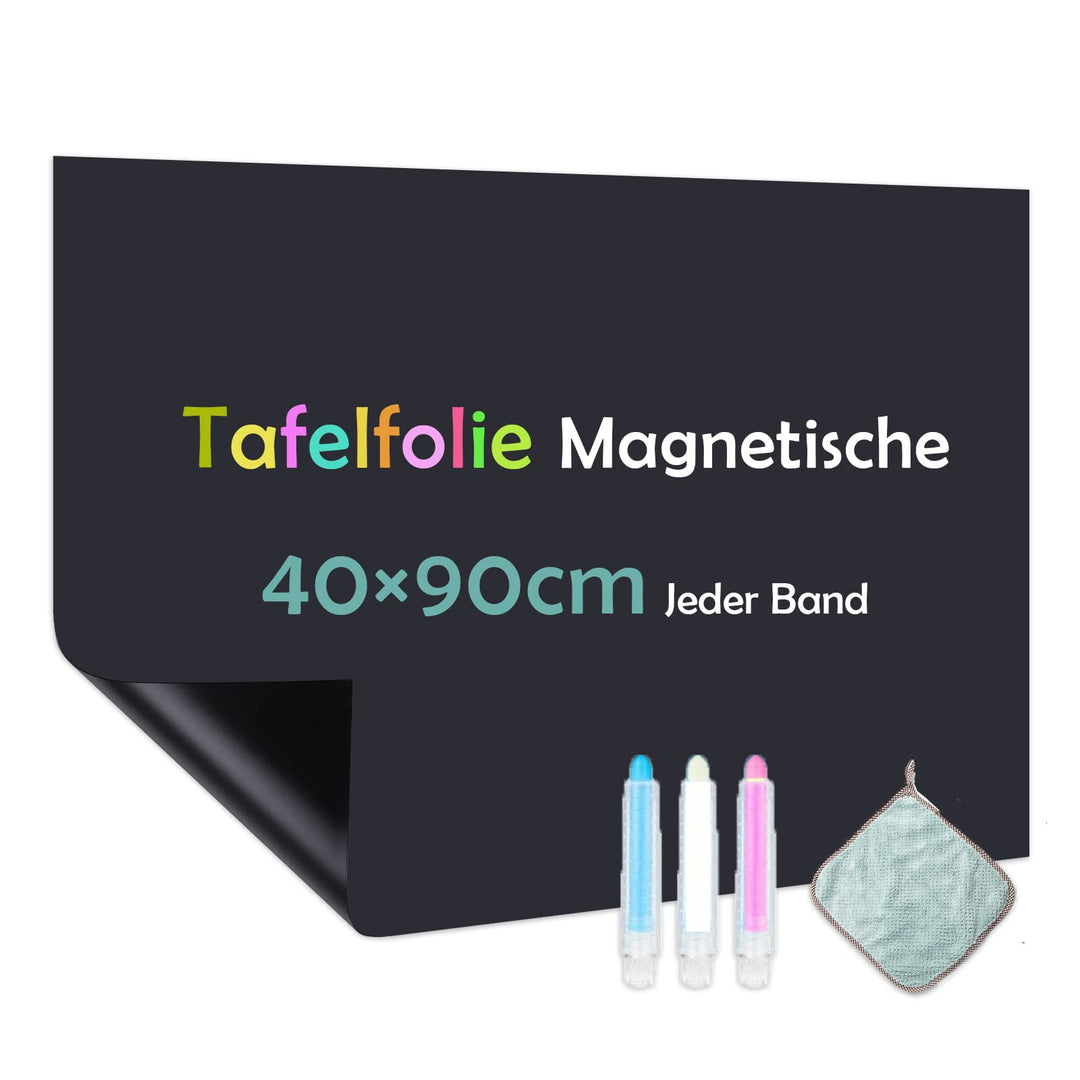 Tafelfolie Magnetisch Selbstklebend, 40 * 90cm Magnetfolie Selbstklebend Schwarz, Abwischbar Kreidef