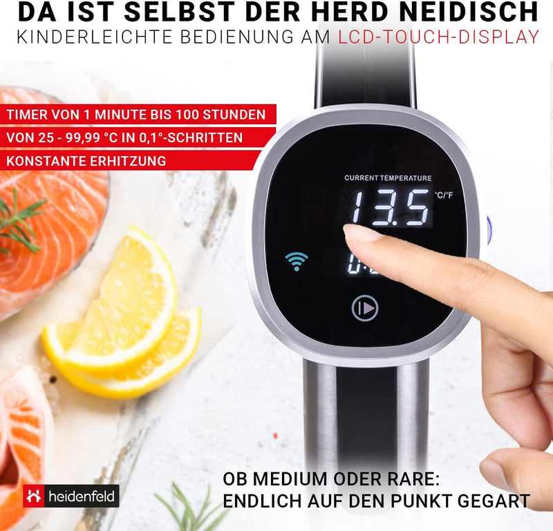 Heidenfeld Sous Vide Garer HF-SV300 - 𝟯 𝐉𝐀𝐇𝐑𝐄 𝐆𝐀𝐑𝐀𝐍𝐓𝐈𝐄 auf Sous Vide Stick - App Steuerung - 1.000 W