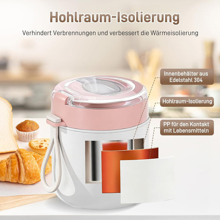 TWSOUL Thermobehälter für Essen 500ml, Frühstücksbecher aus Edelstahl, Auslaufsicherer Müslibecher m