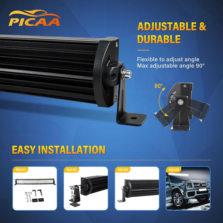 PICAA 32 Zoll 405W LED Lightbar mit Magnetische Halterung Kabelbaum Kit, Tri-Reihen LED Arbeitsschei