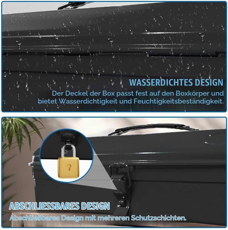 Mehrzweck-Werkzeugkiste mit Schlossschnalle und Tragegriff 37×16×12cm Schwarz, Schwarz