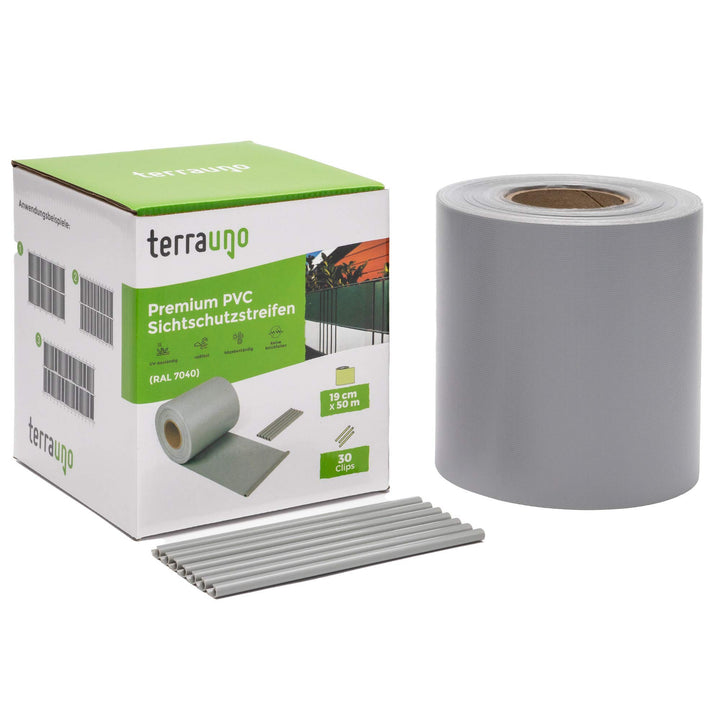 TerraUno - Premium Sichtschutzstreifen für Doppelstabmattenzaun - Gartenzaun I 50mx19cm inkl. 30 Cli