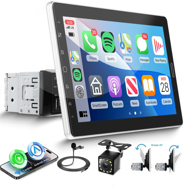 VECHTEL Autoradio 1 Din mit Drahtlos Carplay Android Auto, 10.1 Zoll HD IPS Touchscreen Autoradio mi