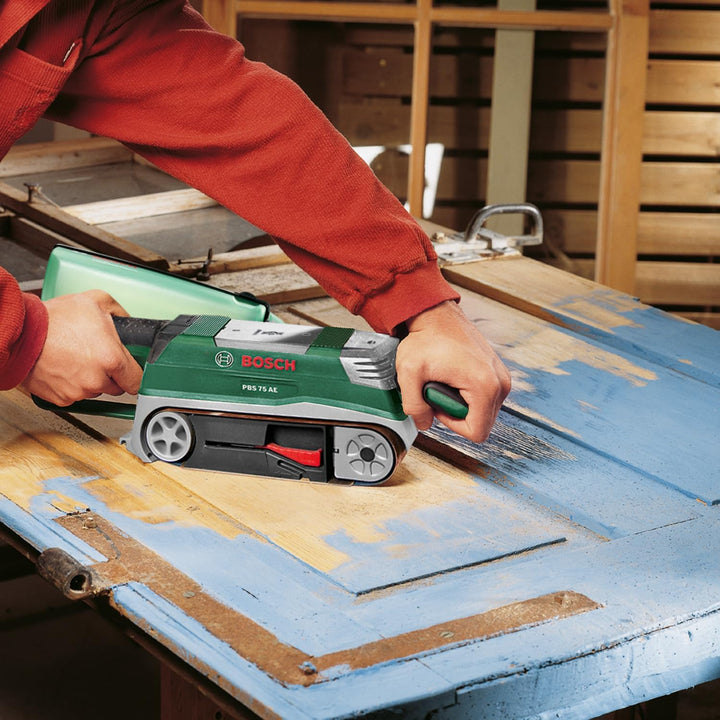 Bosch Home and Garden Bosch Bandschleifer PBS 75 AE Set (750 W, Bandgeschwindigkeit 200-350 m/min, S