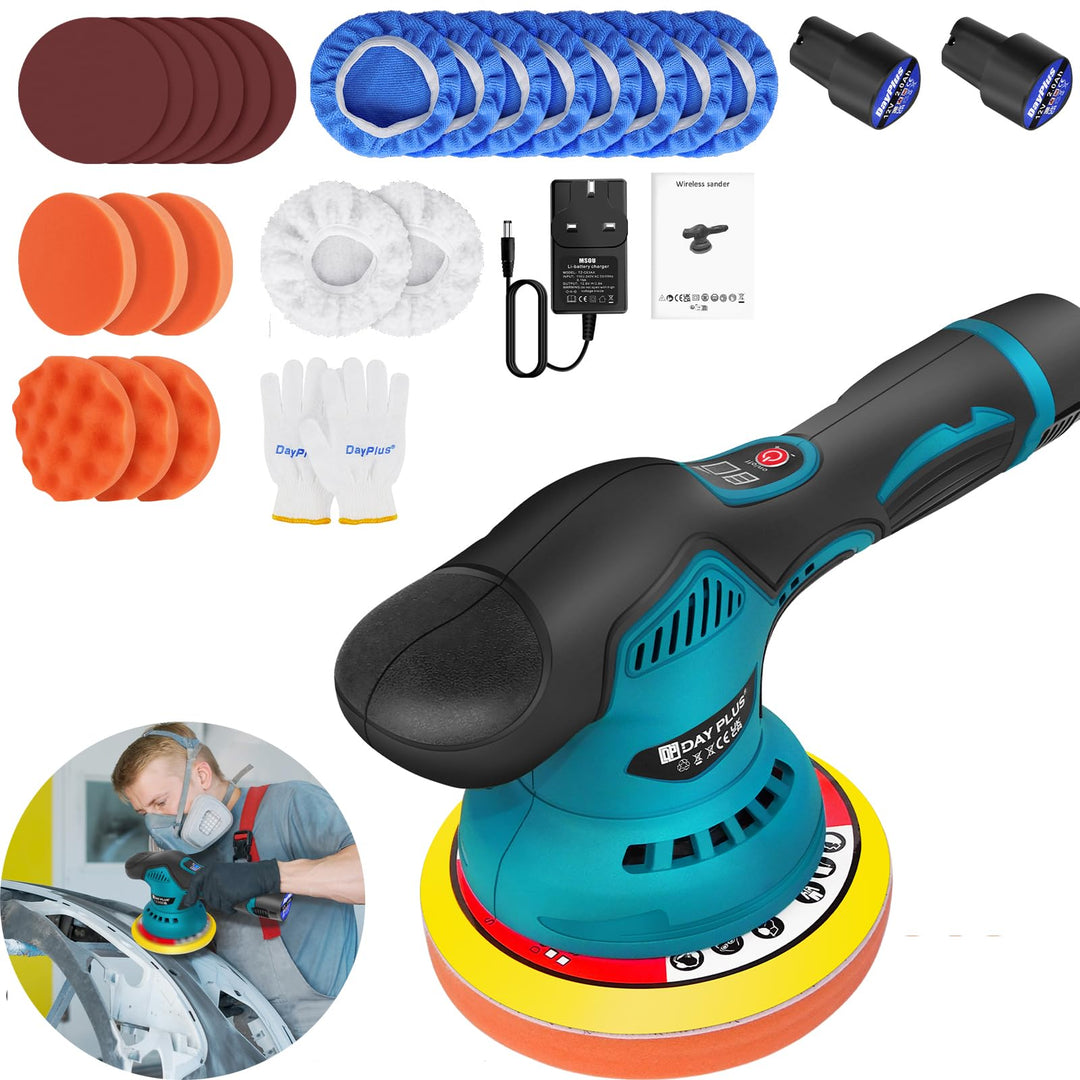 Akku Poliermaschine, Auto Poliermaschine Set 22 pcs, Exzenter Poliermaschine 12mm für Auto, 8 Variab