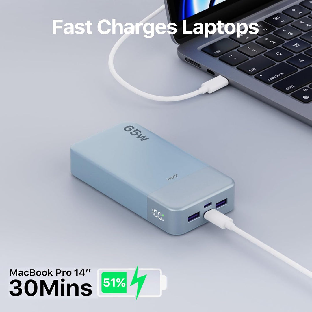 JUOVI Power Bank 65W, Powerbank 20000mAh, Laptop powerbank schnellladefunktion 2 USB-C und 2 USB-A,