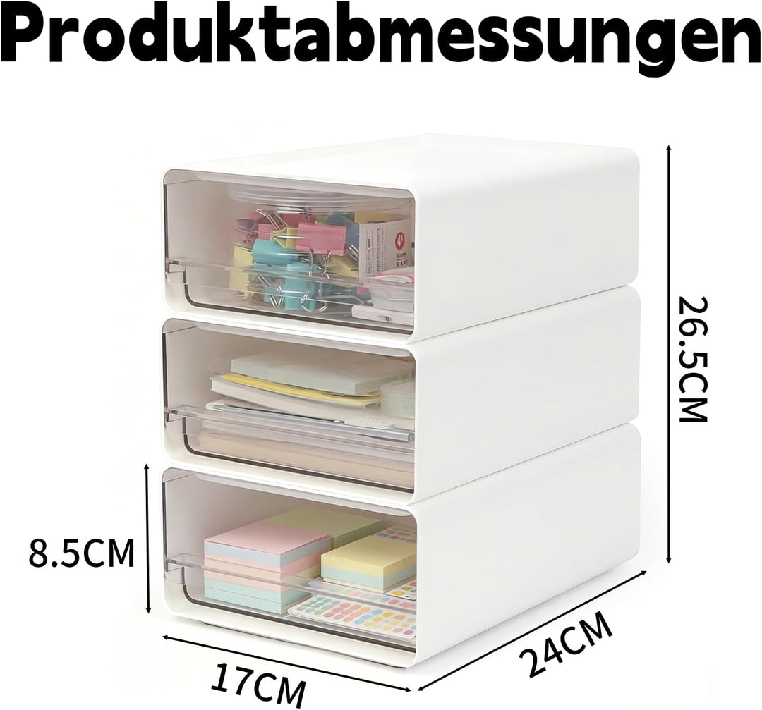 3 Stück Schreibtisch Organizer mit Schubladen, Stapelbare Schubladenbox Büro Organizer für Schublade