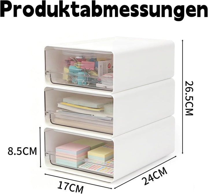 3 Stück Schreibtisch Organizer mit Schubladen, Stapelbare Schubladenbox Büro Organizer für Schublade
