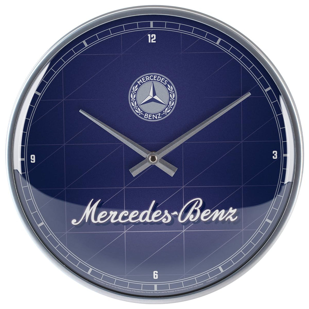 Nostalgic-Art Retro Wanduhr, Ø 31 cm, Mercedes-Benz – Silver & Blue – Geschenk-Idee für Mercedes-Ben