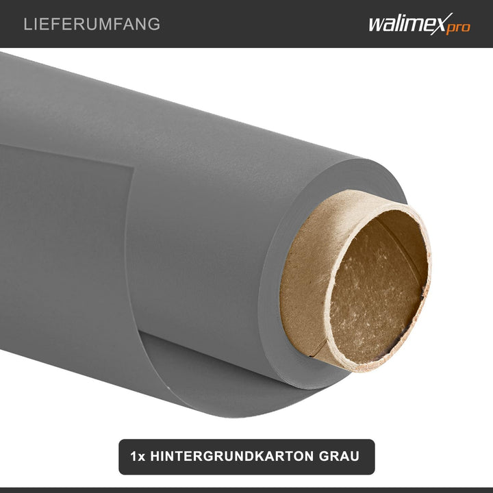 Walimex pro Hintergrundkarton 2,60 x 10 m grau, robuster Fotohintergrund aus Karton, Fotoleinwand al