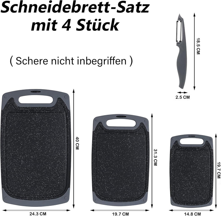 Schneidebrett-Set, Küchen-Schneidebretter mit rutschfesten Füssen und tiefer Saftrille, BPA-freie Ku