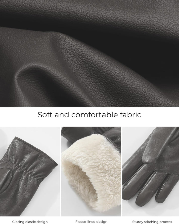 Knuffnee Damen Winter Lederhandschuhe Warme Gefüttert Handschuhe Autofahren Handschuhe Grau S, Grau