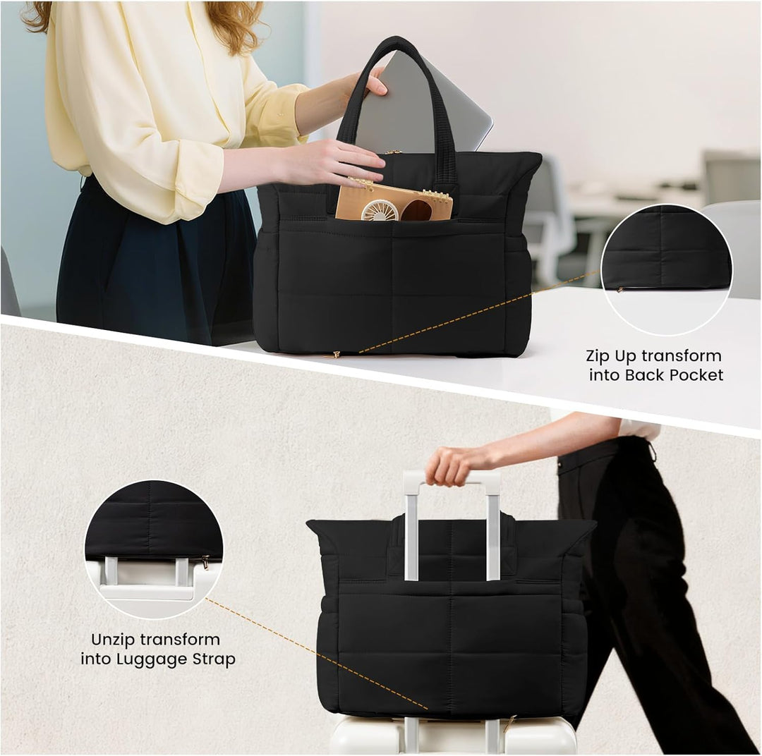 LOVEVOOK Handtasche Shopper Tasche Damen, 15,6 Zoll Puffer Laptoptasche Leicht Laptop Arbeitstasche