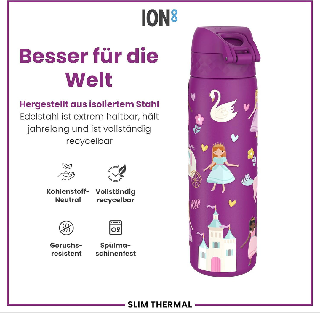 ion8 Vakuumisolierte Edelstahl-Trinkflasche, 500 ml, Auslaufsicher, Einhandöffnung, Sichere Verriege