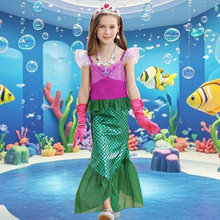 Meerjungfrau Kostüm Mädchen Arielle Kleid Kinder Langarm Verkleidung Fasching Geburtstag Halloween P