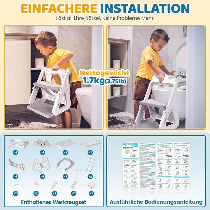 Orzbow Toilettensitz Kinder mit Treppe, Stabil Kinder Toilettensitz mit Dreiecksstruktur, Verlängert