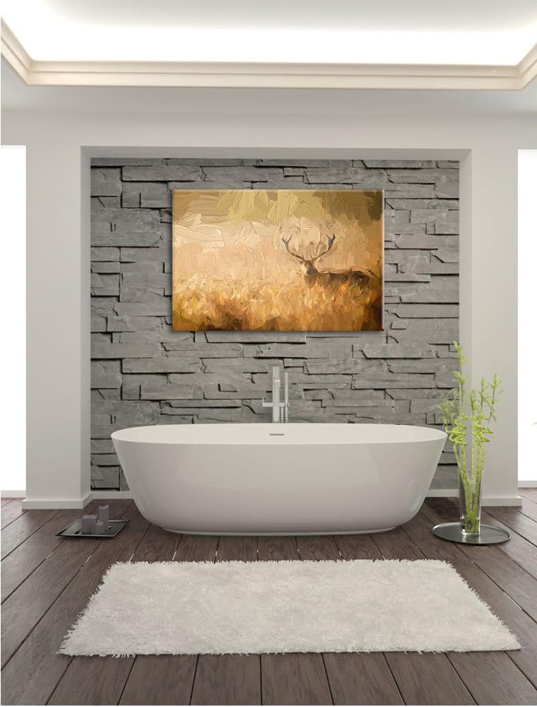 Pixxprint Rotwild Hirsch im Nebel Kunst Pinsel Effekt, Format: 100x70 auf Leinwand, 100x70