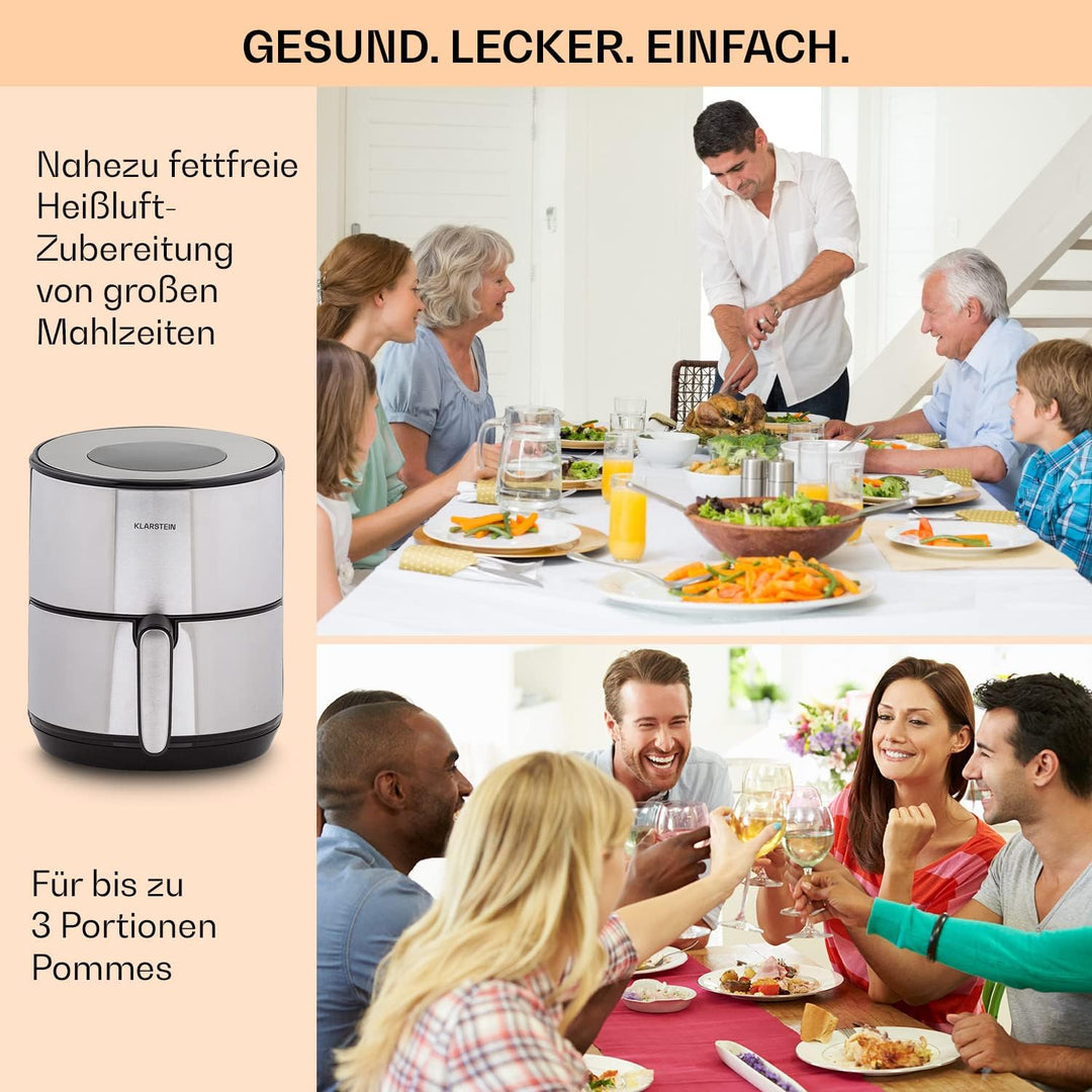 Klarstein Heissluftfriteuse, Air Fryer zum Frittieren, Friteuse mit Touch-Bedienfeld, Timer, Einstel