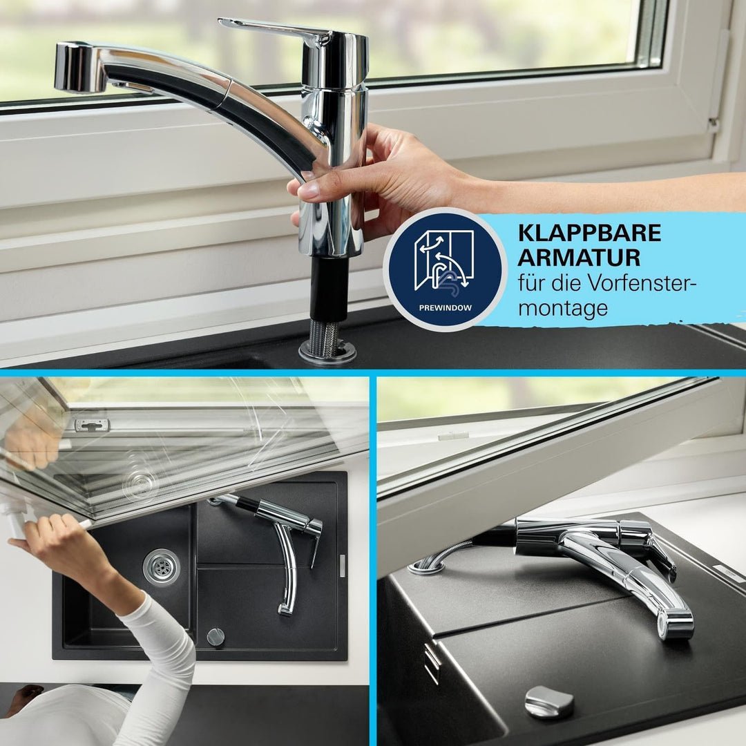 GROHE Start, Küchenarmatur für Vor-Fenster-Montage, 2 Strahlarten (Wasserhahn Küchen mit herausziehb