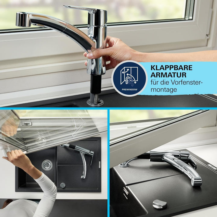 GROHE Start, Küchenarmatur für Vor-Fenster-Montage, 2 Strahlarten (Wasserhahn Küchen mit herausziehb