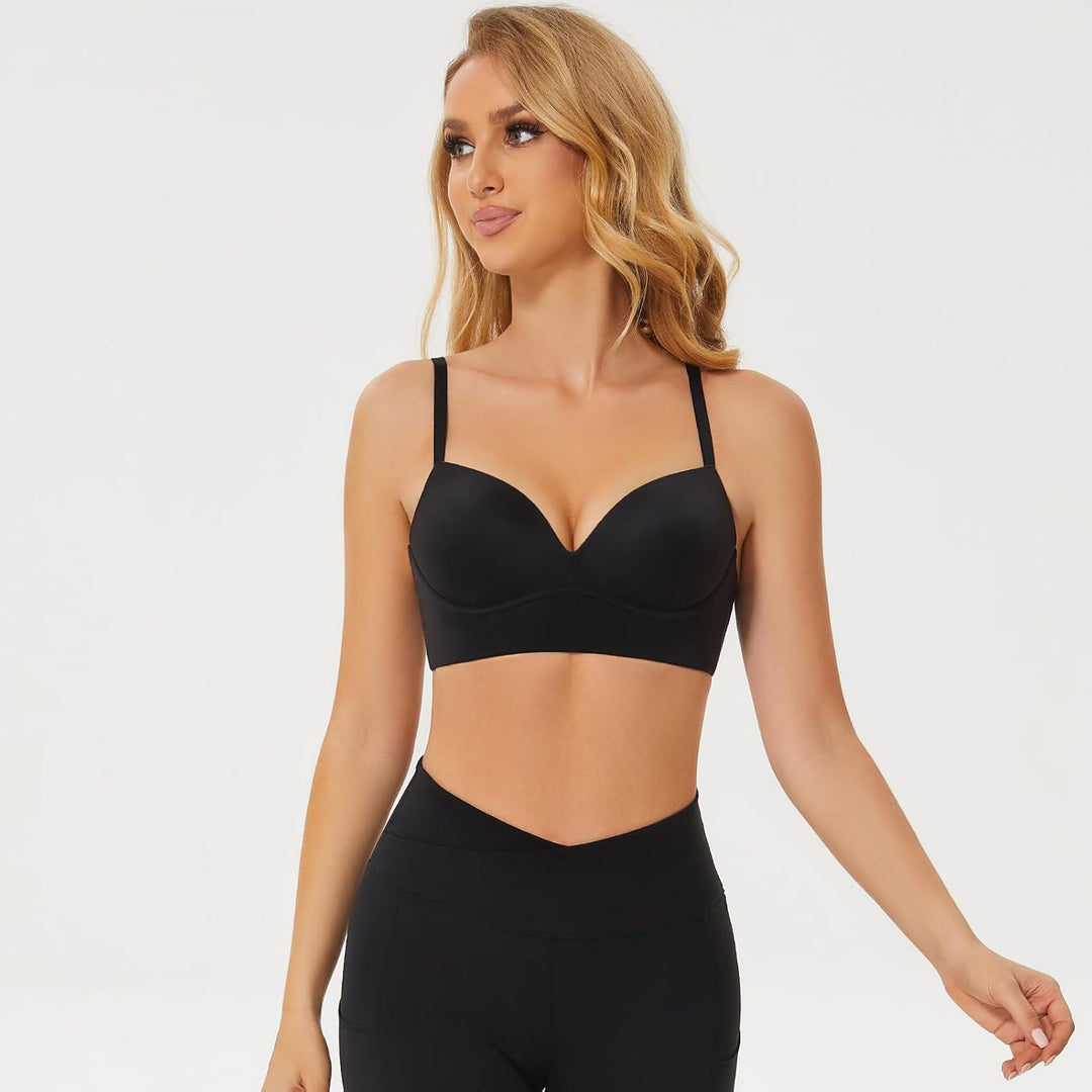 MELENECA Gepolsterter Nahtloser kabelloser Push-up-BH für Damen mit Halt und Hebung 70C Schwarz, 70C