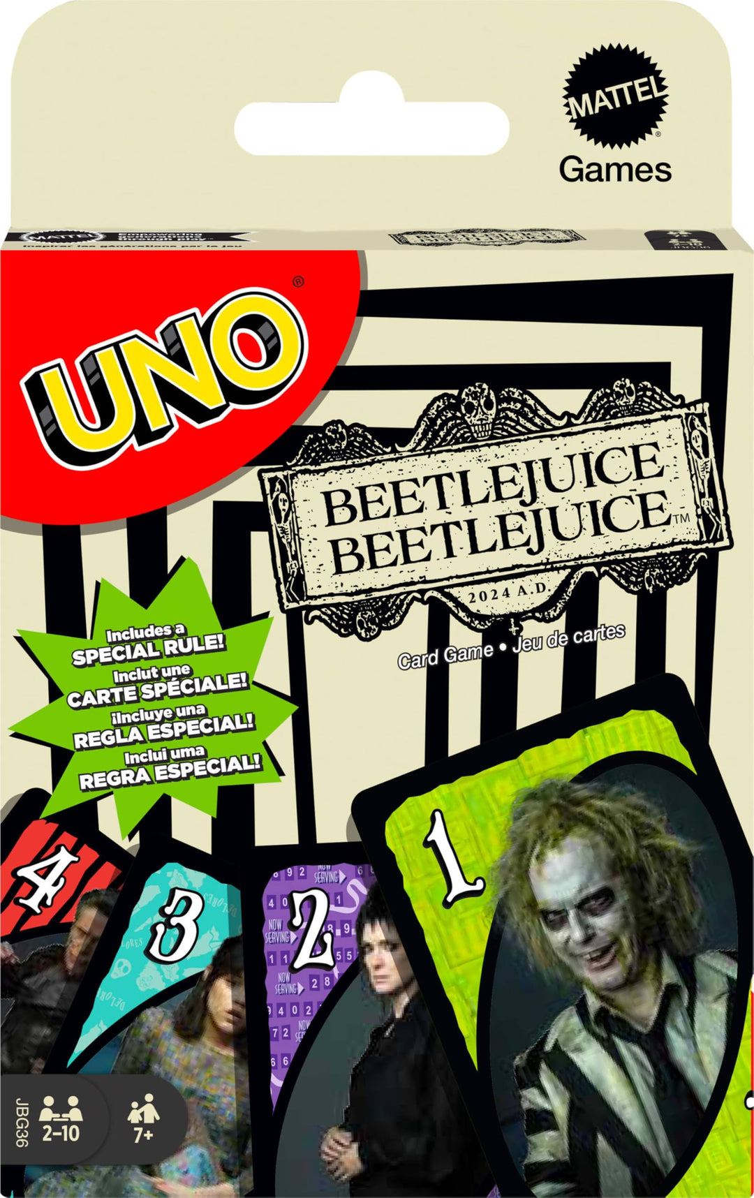Mattel Games UNO Beetlejuice Beetlejuice Kartenspiel für Kinder, Erwachsene & Familie mit Deck & Son