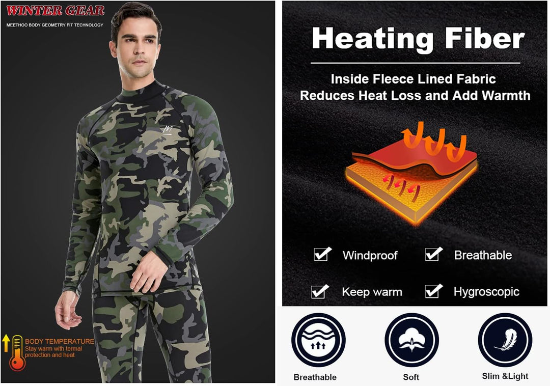 MeetHoo Thermounterwäsche Herren, Funktionsunterwäsche mit Rollkragen Skiunterwäsche Winter Thermowä
