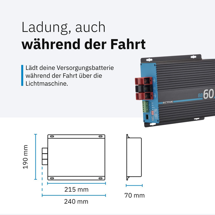 ECTIVE - BB 60 Ladebooster 60A 12V auf 12V - kompaktes DC-DC Ladegerät für AGM/Gel/Nass/LiFePO4 - Ba