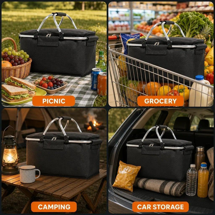 Einkaufskorb,Einkaufskorb Faltbar,Thermo Als Picknickkorb, Kühlbox Tragbare Mit Gepolsterten Griffen