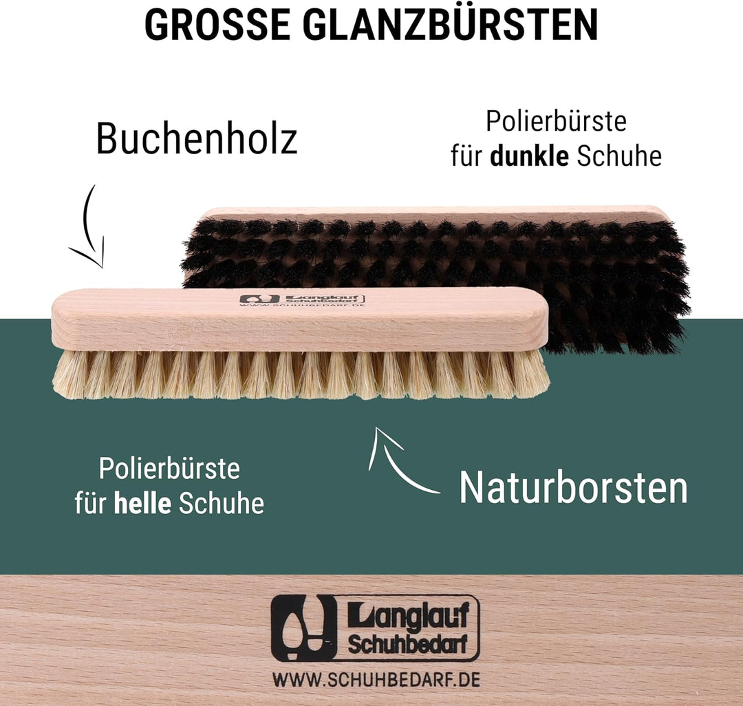 Langlauf Schuhbedarf Schuhputzset II 9tlg I Schuhbürsten Set zum putzen, Made in Germany I Schuhpfle