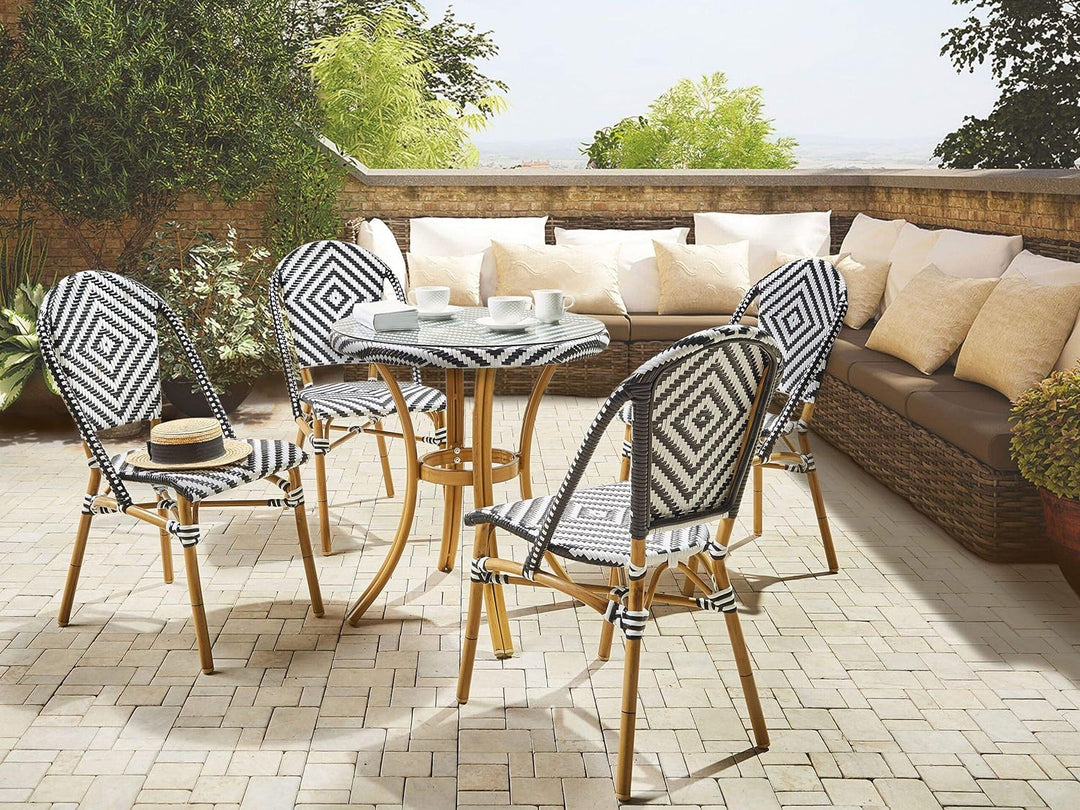 Beliani Stilvoller Gartentisch Rattan schwarz und weiss rund Rifreddo