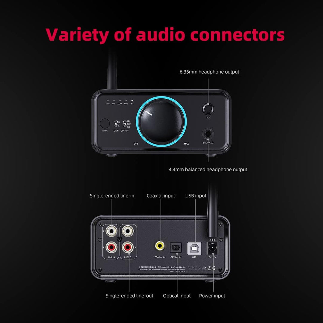 FiiO K7 BT (Bluetooth) - Full Balanced HiFi DAC Kopfhörer-Verstärker AK4493S*2, XMOS XU208 PCM384kHz