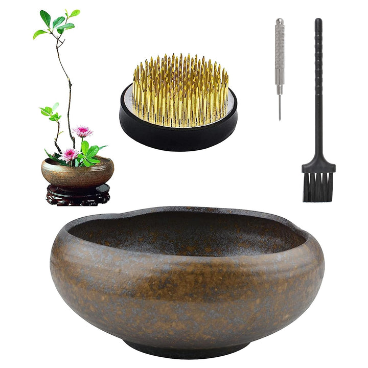 CRAFFANCY Blumenarrangement-Set, lila Ton-Keramik-Übertopf mit 5 cm Kenzan-Blumen-Frosch-Töpferware,
