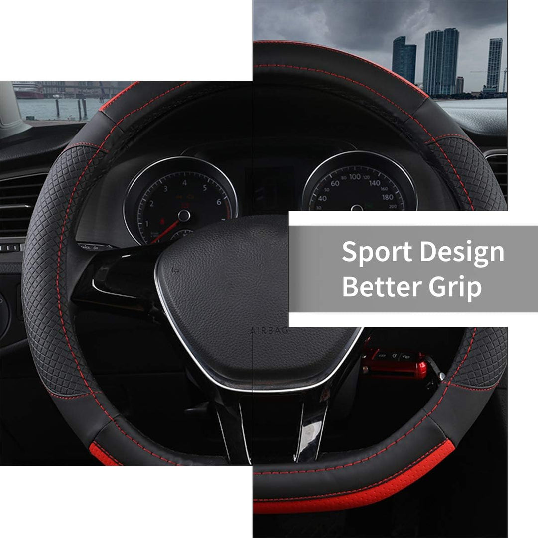 Ergocar Sport D-Form Auto Lenkradbezug Rutschfester Auto Lenkradschutz Mikrofaser PU Leder für Durch