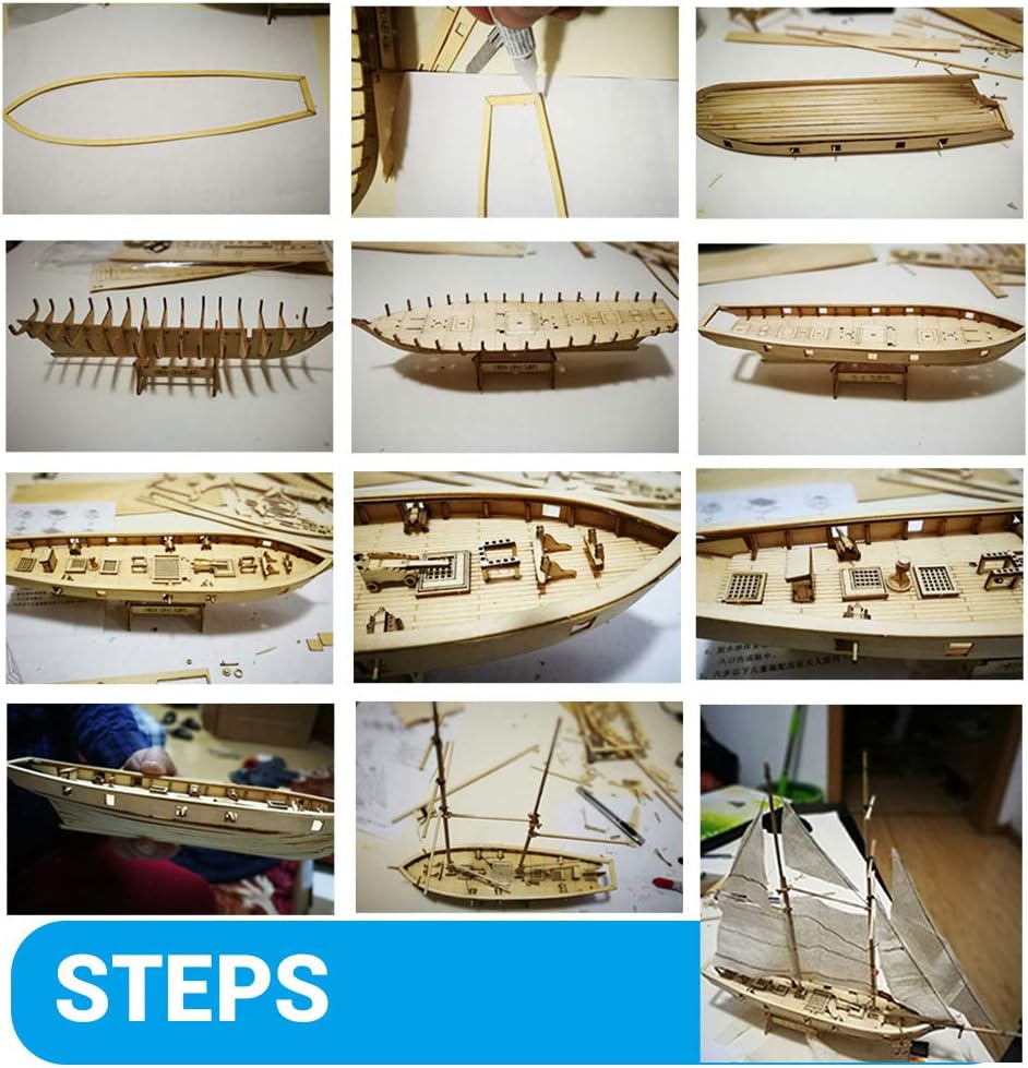 Bastelset Segelboot aus Holz – klassisches Schiffsbaumodell – Dekoration Weiss Segelboot, Weiß