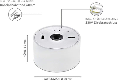 lambado® Flache LED Aufbaustrahler IP44/Deckenstrahler inkl. 230V 5W Spots dimmbar - Wasserschutz fü