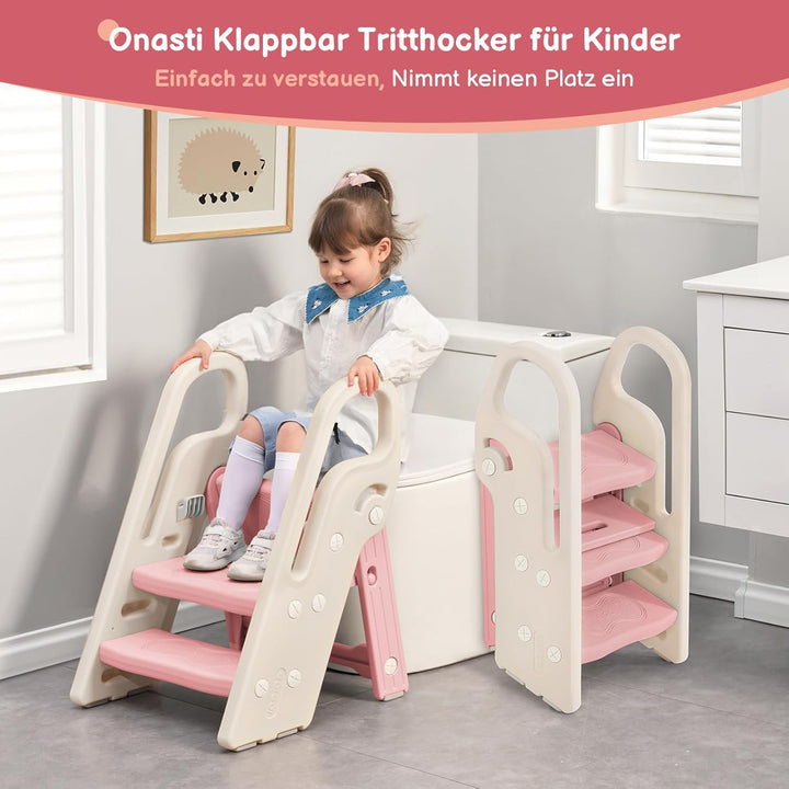 Onasti Tritthocker für Kinder, 2 Stufen - 3 Stufen Höhenverstellbar Kinderschemel, Trittschemel für