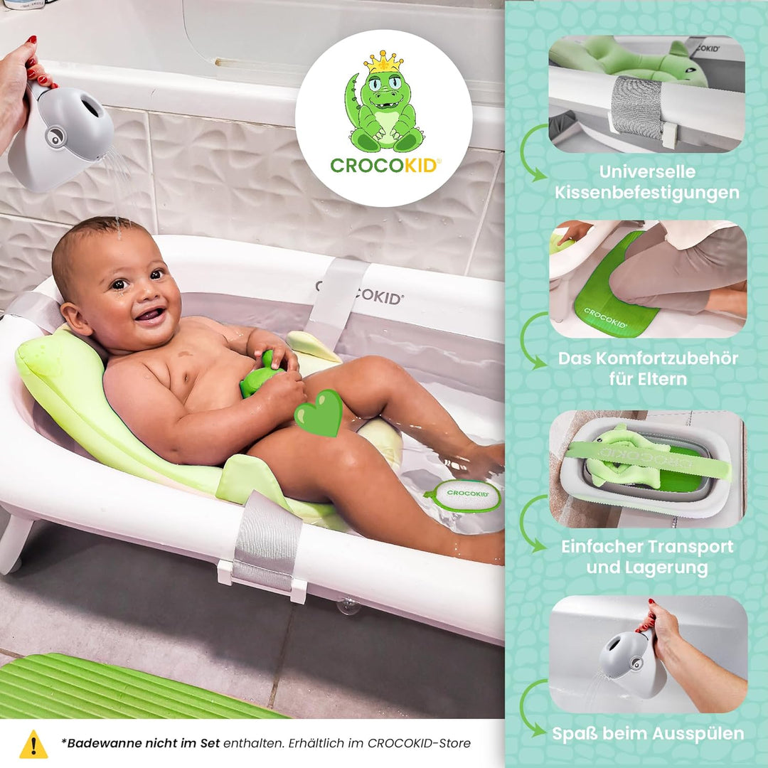 Baby Badewannen Zubehör - Universelles Säugling Badekissen mit Haarspülbecher | Komplettes Baby Bade