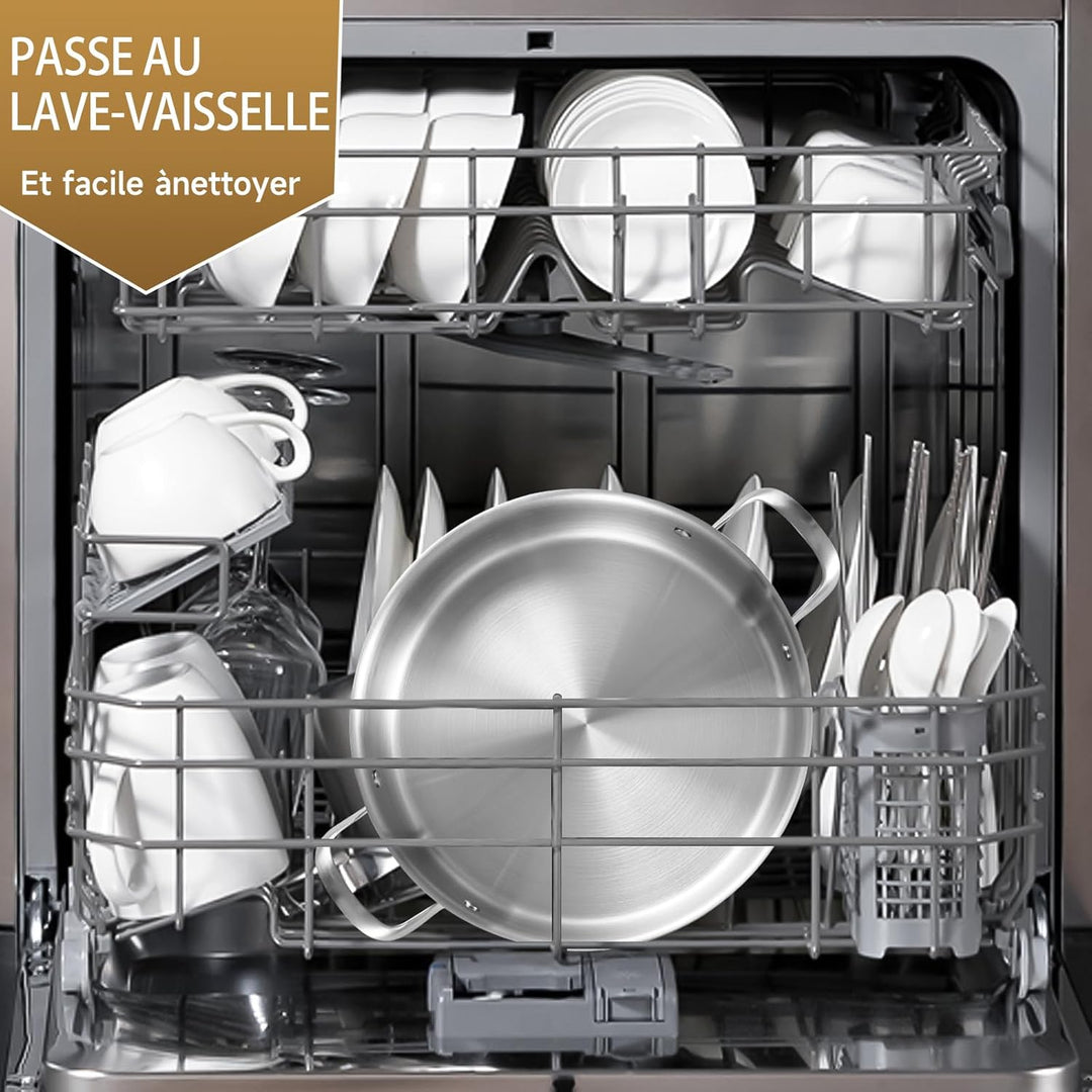 LOLYKITCH Schmorpfanne 26 cm Hoher Rand, Schmortopf mit Deckel 2.5 L, Edelstahl Unbeschichtet, Pfann