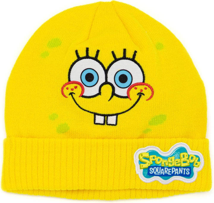 SPONGEBOB SQUAREPANTS Hut und Handschuhe Kinder gelbe gestrickte Winterleiste